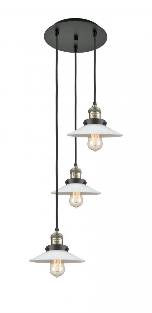 Halophane - 3 Light - 16 inch - Black Antique Brass - Cord hung - Multi Pendant