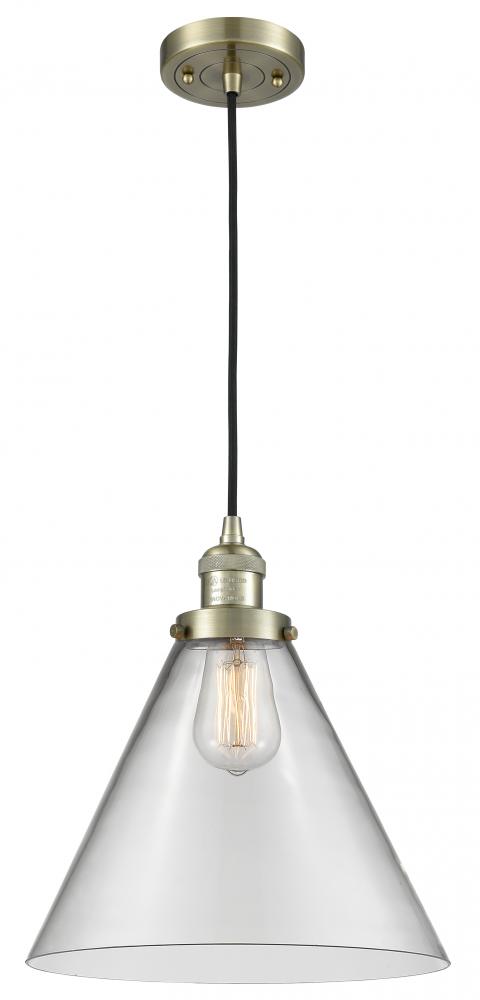 Cone - 1 Light - 12 inch - Antique Brass - Cord hung - Mini Pendant