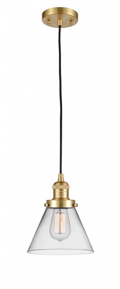 Cone - 1 Light - 8 inch - Satin Gold - Cord hung - Mini Pendant