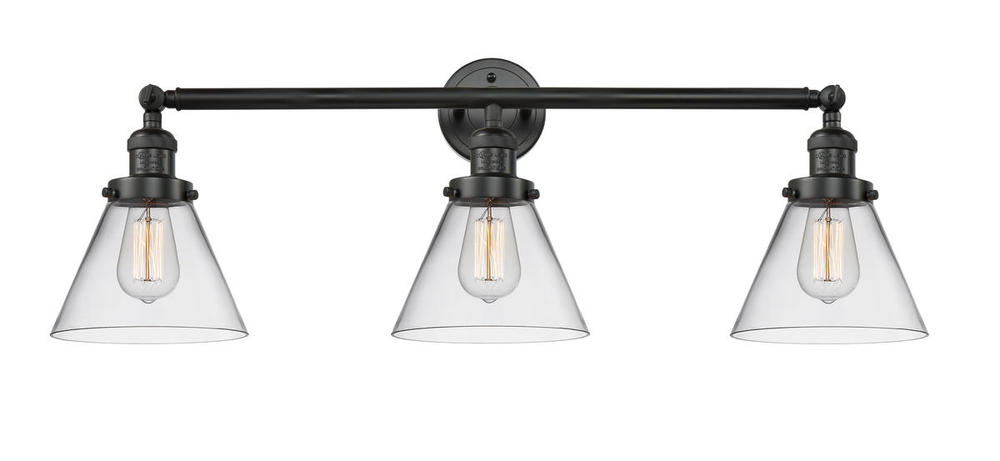 Cone - 3 Light - 32 inch - Matte Black - Bath Vanity Light