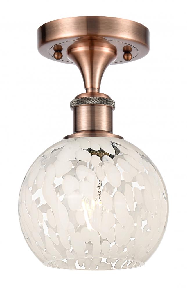 White Mouchette - 1 Light - 6 inch - Antique Copper - Semi-Flush Mount