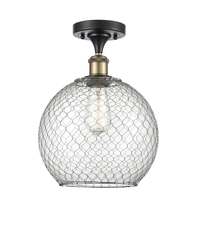 Farmhouse Chicken Wire - 1 Light - 10 inch - Black Antique Brass - Semi-Flush Mount