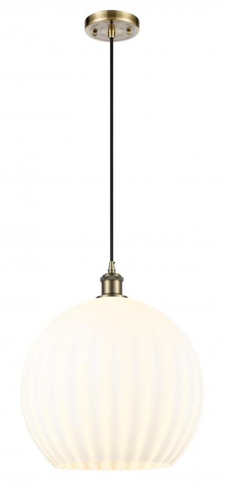 White Venetian - 1 Light - 14 inch - Antique Brass - Cord Hung - Pendant