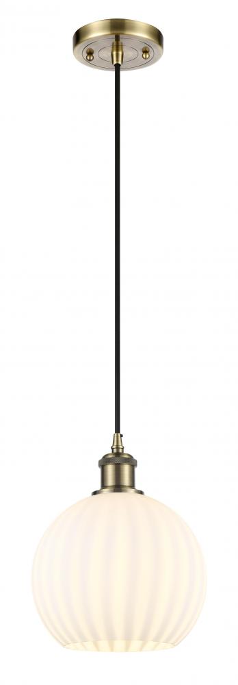 White Venetian - 1 Light - 8 inch - Antique Brass - Cord Hung - Mini Pendant