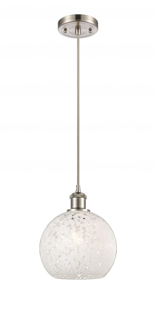 White Mouchette - 1 Light - 8 inch - Brushed Satin Nickel - Cord Hung - Mini Pendant