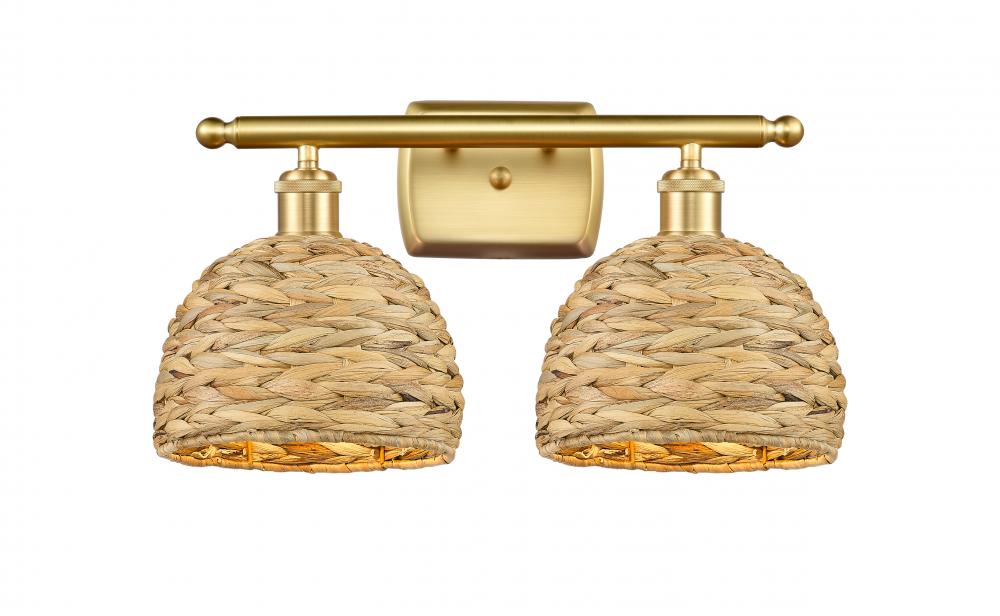 Woven Rattan - 2 Light - 18 inch - Satin Gold - Bath Vanity Light