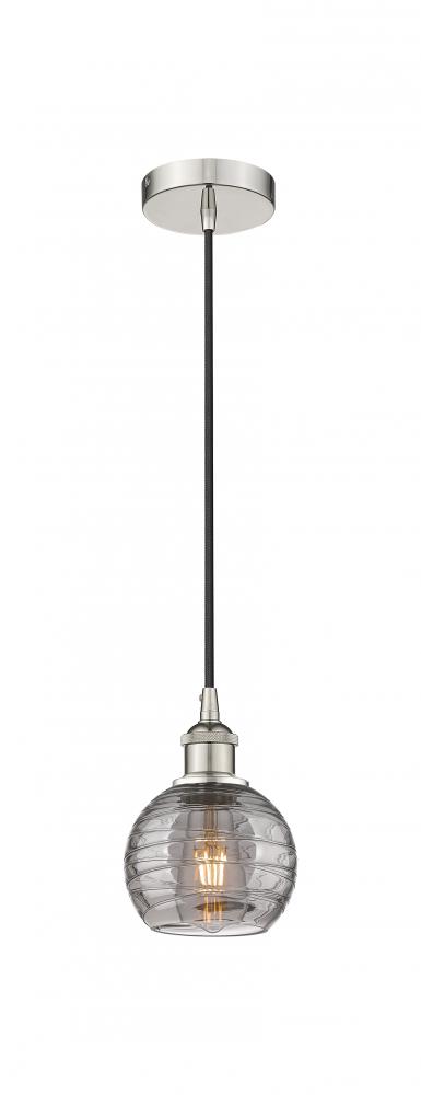 Athens Deco Swirl - 1 Light - 6 inch - Polished Nickel - Cord hung - Mini Pendant