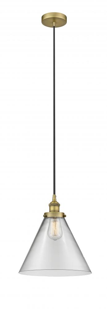 Cone - 1 Light - 12 inch - Brushed Brass - Cord hung - Mini Pendant