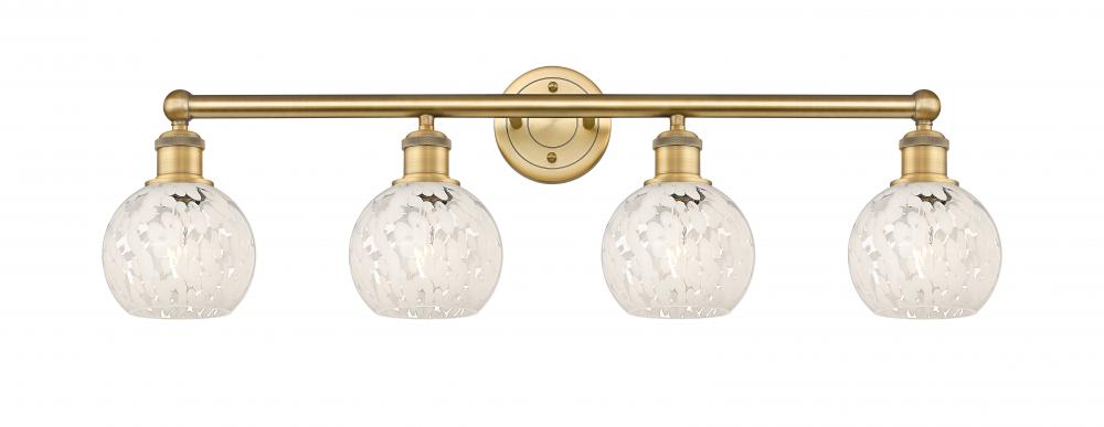 White Mouchette - 4 Light - 33 inch - Brushed Brass - Bath Vanity Light