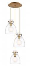  113-410-1PS-BB-G412-8CL - Newton Bell - 3 Light - 16 inch - Brushed Brass - Multi Pendant