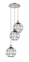 Innovations Lighting 113B-3P-PN-CE-8-BK - Lake Placid - 3 Light - 15 inch - Polished Nickel - Cord Hung - Multi Pendant