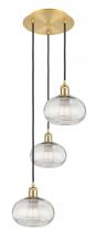  113B-3P-SG-G555-8CL - Ithaca - 3 Light - 15 inch - Satin Gold - Cord hung - Multi Pendant