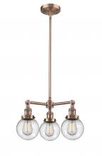 Innovations Lighting 207-AC-G204-6-LED - Beacon - 3 Light - 19 inch - Antique Copper - Stem Hung - Chandelier