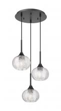  323-3P-BK-G323-7CL - Berkshire - 3 Light - 15 inch - Matte Black - Cord Hung - Multi Pendant