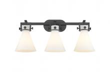 Innovations Lighting 411-3W-BK-G411-7WH - Newton Cone - 3 Light - 27 inch - Matte Black - Bath Vanity Light