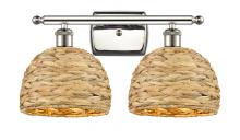  516-2W-PN-RBD-8-NAT - Woven Rattan - 2 Light - 18 inch - Polished Nickel - Bath Vanity Light