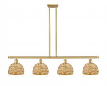  516-4I-SG-RBD-8-NAT - Woven Rattan - 4 Light - 48 inch - Satin Gold - Multi Pendant