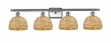  516-4W-SN-RBD-8-NAT - Woven Rattan - 4 Light - 38 inch - Satin Nickel - Bath Vanity Light