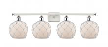  516-4W-WPC-G121-8RW - Farmhouse Rope - 4 Light - 38 inch - White Polished Chrome - Bath Vanity Light