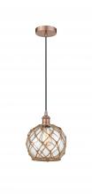  616-1P-AC-G122-8RB - Farmhouse Rope - 1 Light - 8 inch - Antique Copper - Cord hung - Mini Pendant