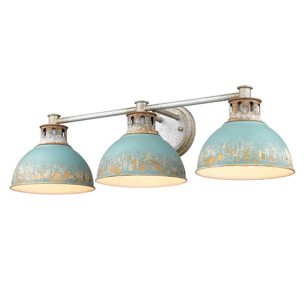 Kinsley 3 Light Bath Vanity in Aged Galvanized Steel with Teal Shade