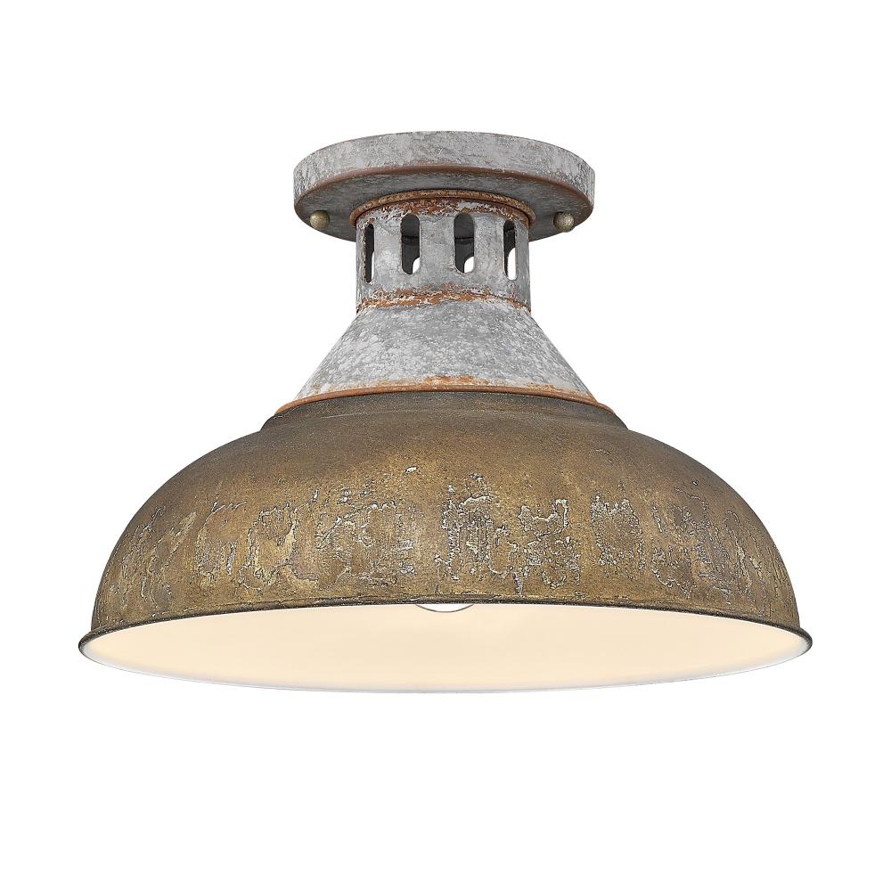 Kinsley Semi-Flush in Aged Galvanized Steel with Rust Shade