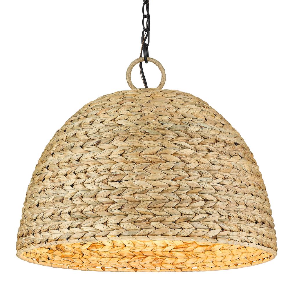 Rue 5 Light Pendant in Matte Black with Woven Sweet Grass Shade
