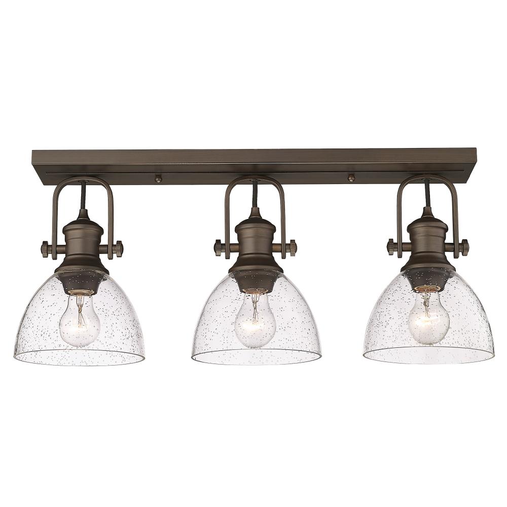 Hines 3-Light Semi-Flush in Rubbed Bronze with Seeded Glass