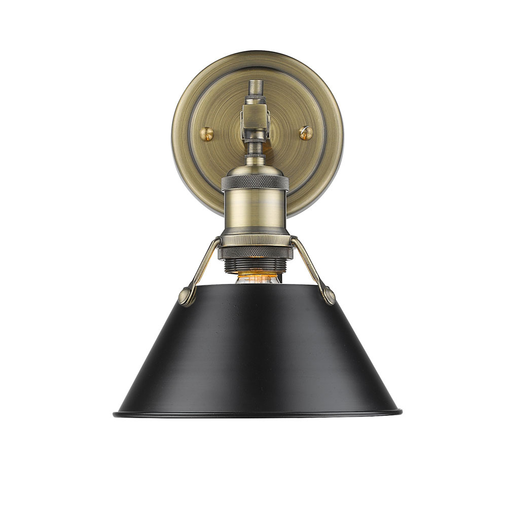 Orwell AB 1 Light Bath Vanity in Aged Brass with Matte Black shade