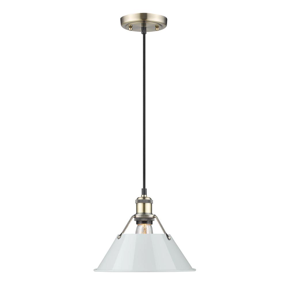 Orwell AB Medium Pendant - 10&#34; in Aged Brass with Dusky Blue shade