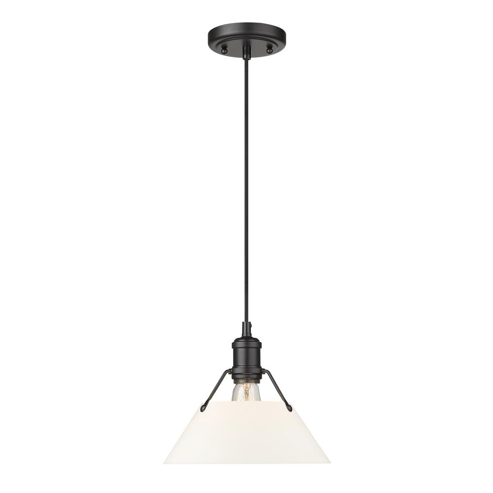 Orwell BLK Medium Pendant - 10&#34; in Matte Black with Opal Glass