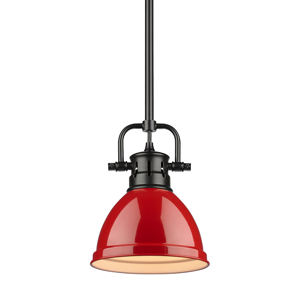 Duncan Mini Pendant with Rod in Matte Black with a Red Shade