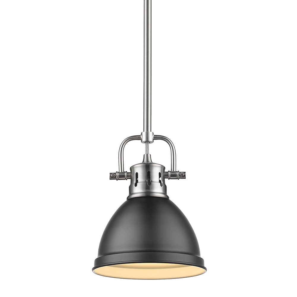 Duncan Mini Pendant with Rod in Pewter with a Matte Black Shade