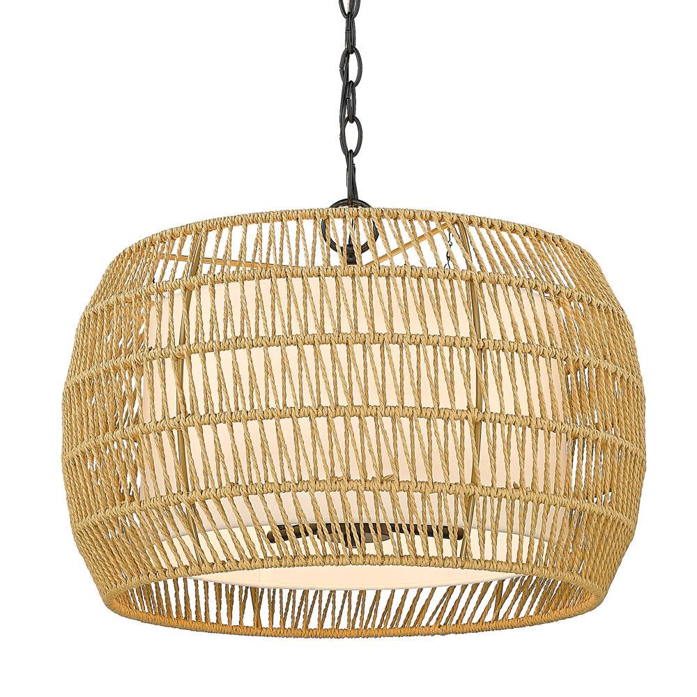 Everly 4 Light Chandelier in Matte Black with Natural Rattan Shade