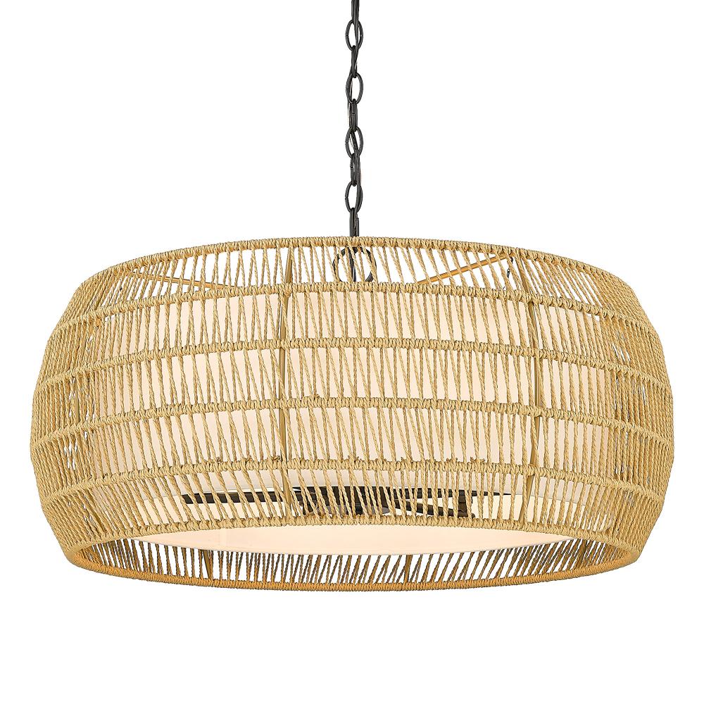 Everly 6 Light Chandelier in Matte Black with Natural Rattan Shade
