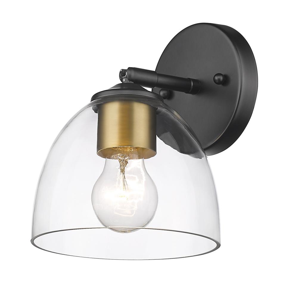 Roxie 1 Light Wall Sconce in Matte Black with Brushed Champagne Bronze and Clear Glass Shade