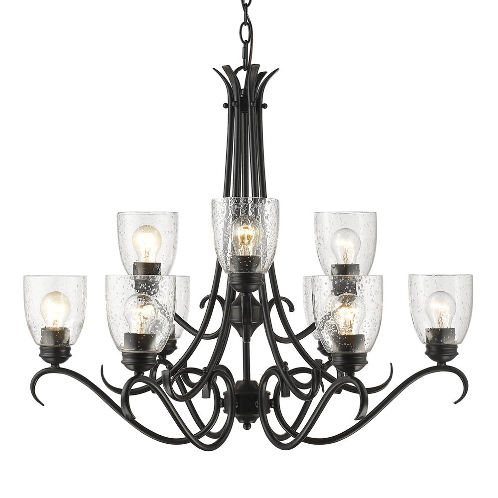 Parrish 9 Light Chandelier in Matte Black with Seeded Glass