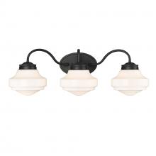 Golden 0508-BA3 BLK-VMG - Ingalls 3 Light Bath Vanity in Matte Black with Vintage Milk Glass Shade