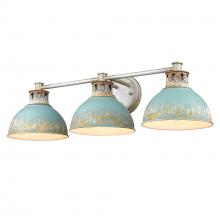 Golden 0865-BA3 AGV-TEAL - Kinsley 3 Light Bath Vanity in Aged Galvanized Steel with Teal Shade