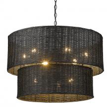 Golden 1084-9 BLK-BW - Erma 9 Light Chandelier in Matte Black and Black Wicker