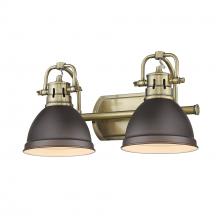 Golden 3602-BA2 AB-RBZ - Duncan 2 Light Bath Vanity in Aged Brass with Rubbed Bronze Shades