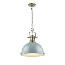 Golden 3602-L AB-SF - Duncan 1 Light Pendant with Chain in Aged Brass with a Seafoam Shade