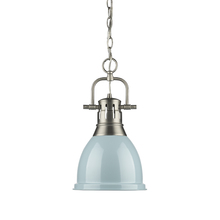 Golden 3602-S PW-SF - Duncan Small Pendant with Chain in Pewter with a Seafoam Shade