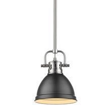 Golden 3604-M1L PW-BLK - Duncan Mini Pendant with Rod in Pewter with a Matte Black Shade