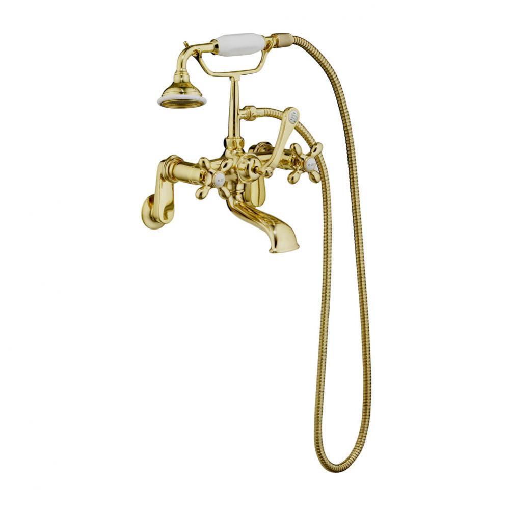 Elephant Spout Hand Shower, w/ Swvl Mts, Cross Hdls, Brass