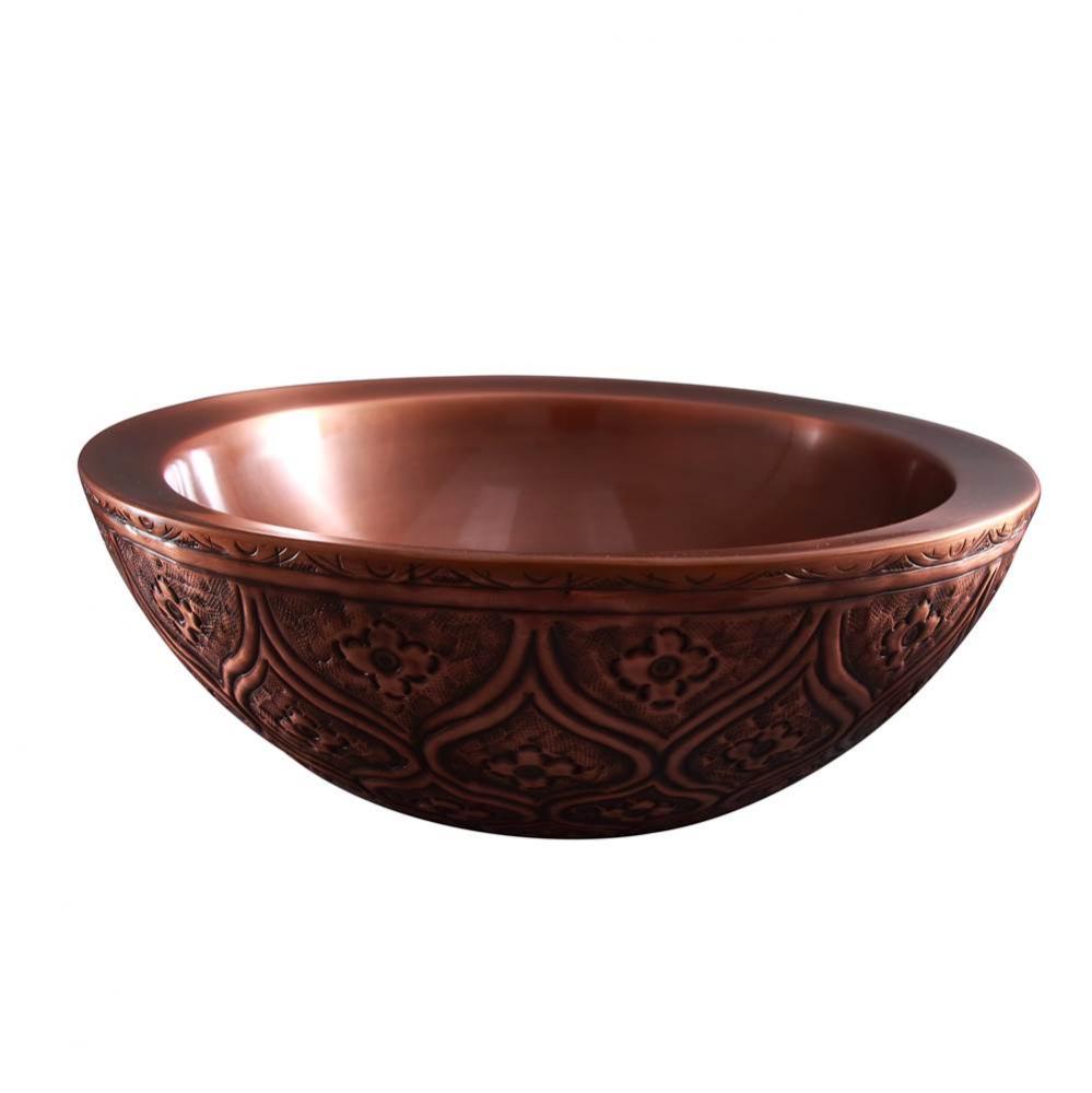 Addie Round Embossed Copper Vessel, Dark Antique