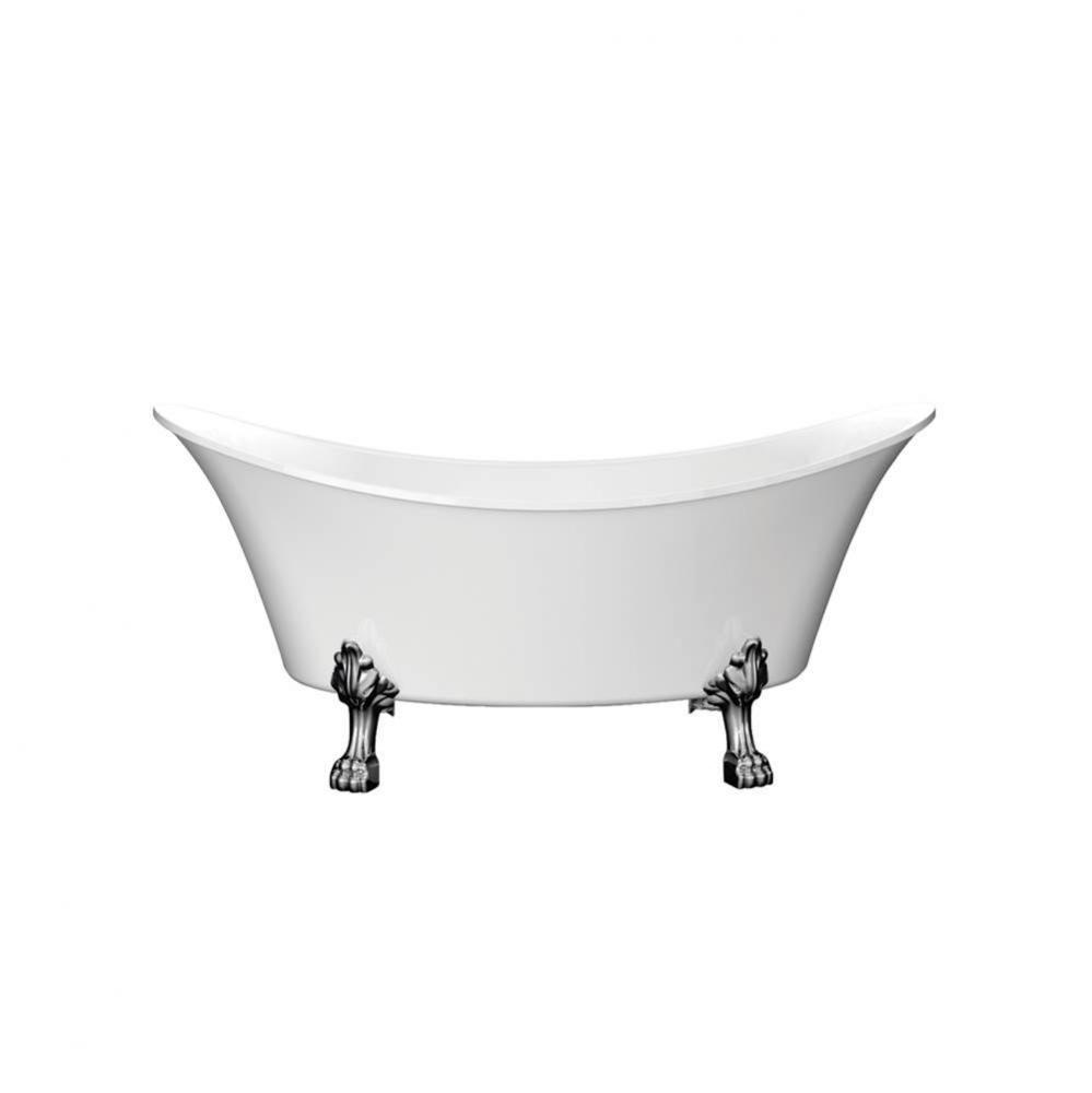 Melody 68&apos;&apos; Acrylic Dbl SlipperTub,No Holes,WH, CP Lion Feet