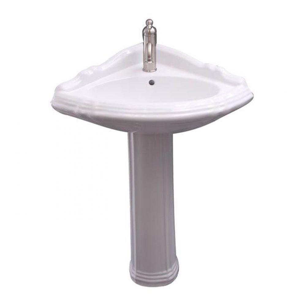 Ethan Corner Pedestal Lavatory, 1 Faucet Hole,White