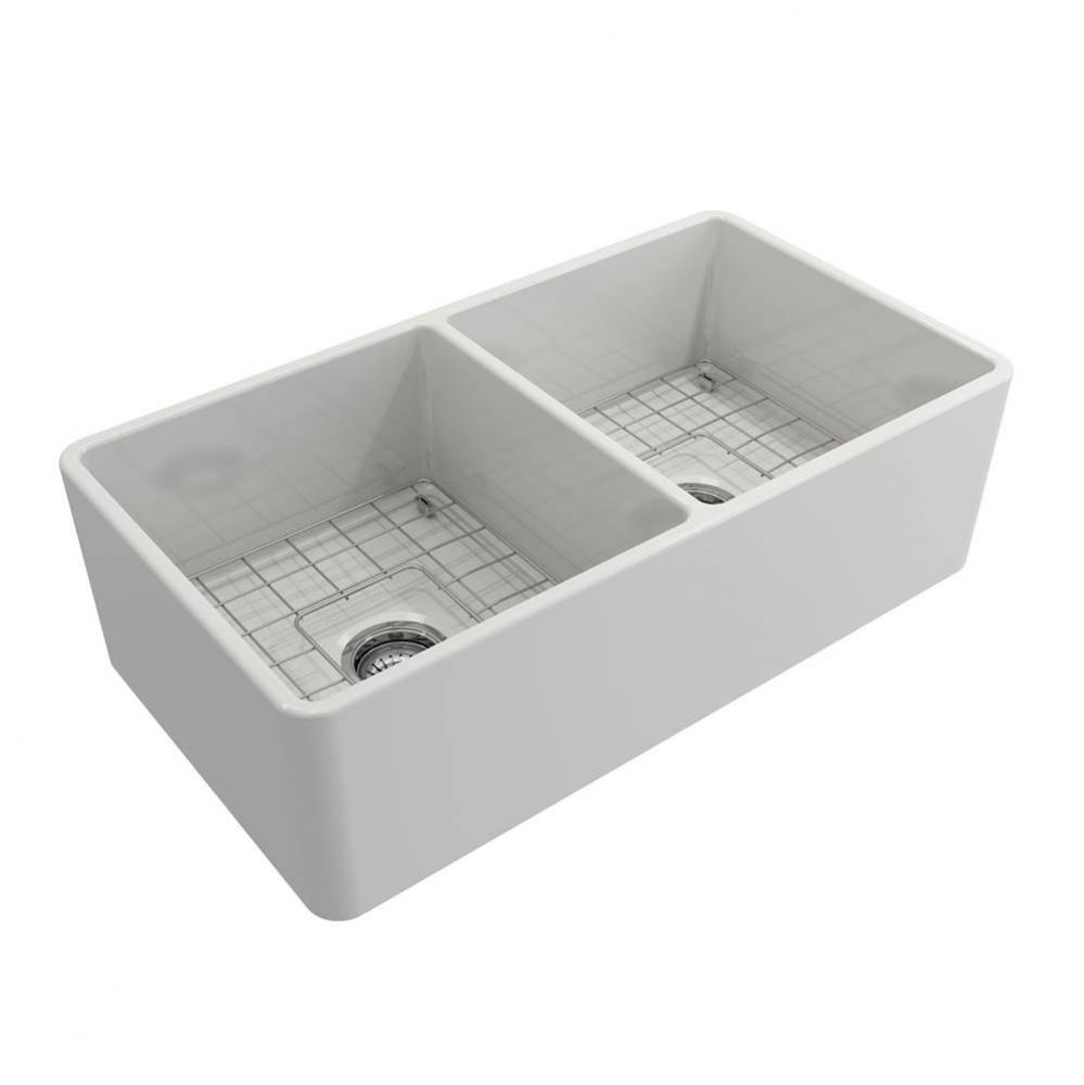 Langley 33&apos;&apos; Dbl Bwl FireclayFarmer Kitchen Sink-White