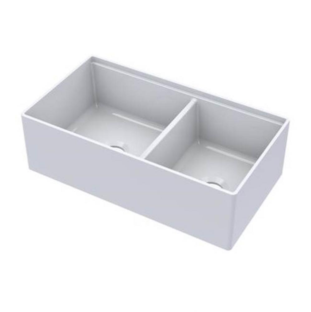 Maxwel 33&apos;&apos; Double Bowl Sinkw/Ledge,Plain Front,White